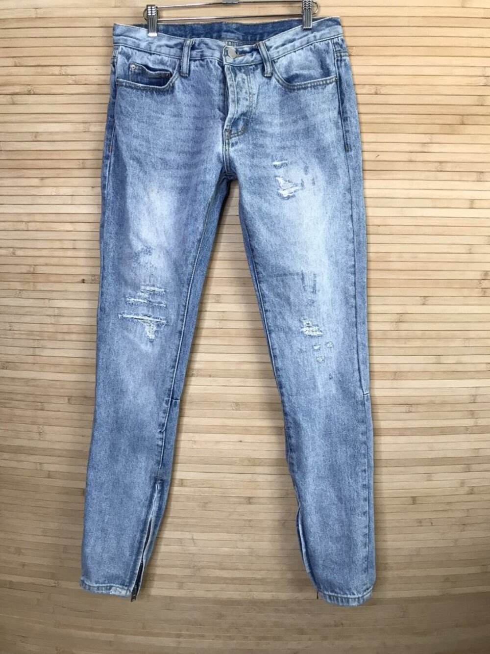 MNML Jeans Distressed & Destroyed Button Fly Ankle Zip Men’s Size 32x33